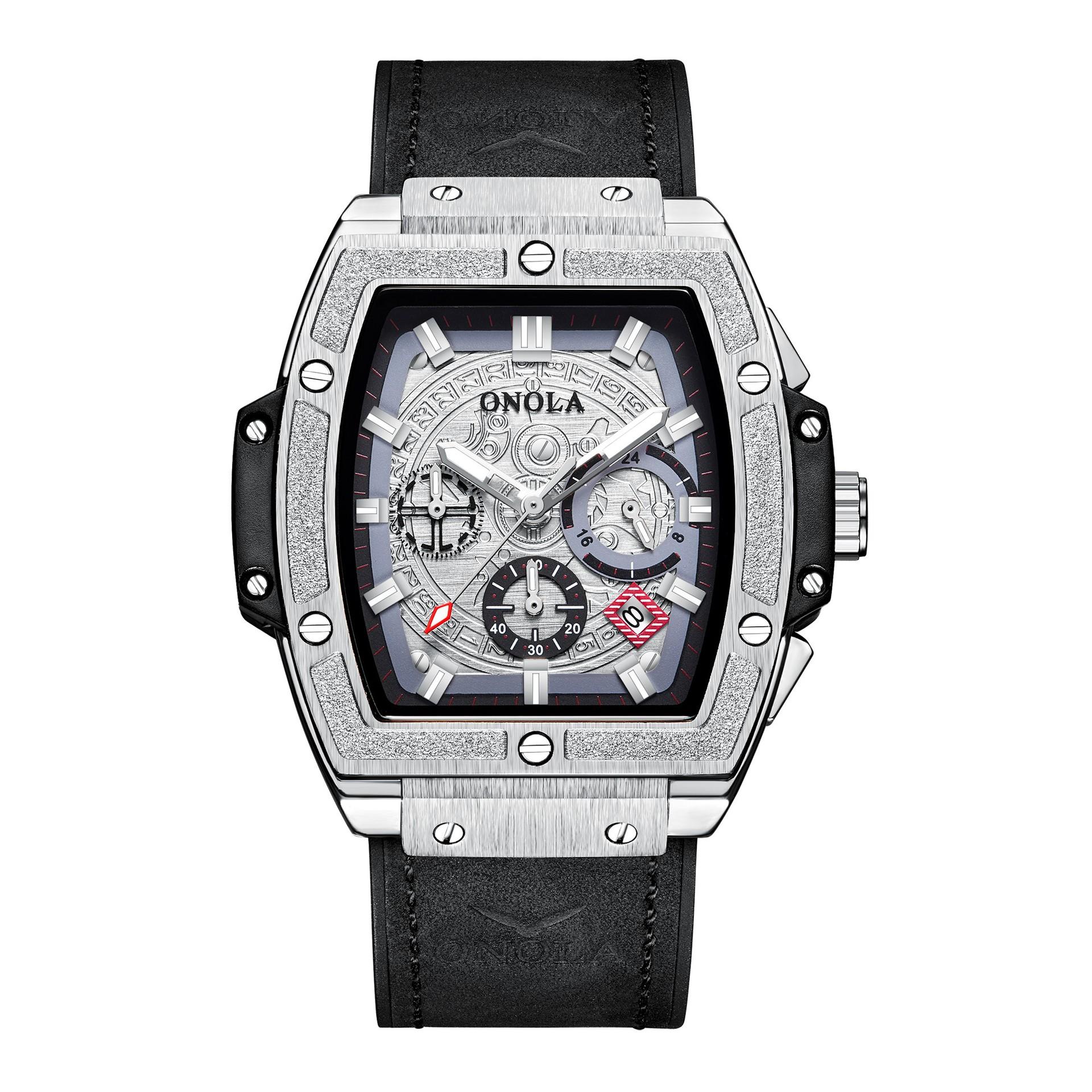 

ONOLA Многофункциональные кварцевые часы Мужские кожаные водонепроницаемые часы