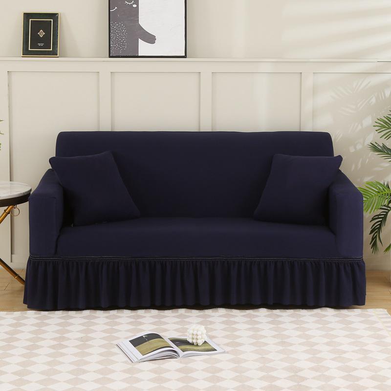 Elastic Hem Solid Color Sofa Cover - Simple Modern Design, All-Season Universal Fit