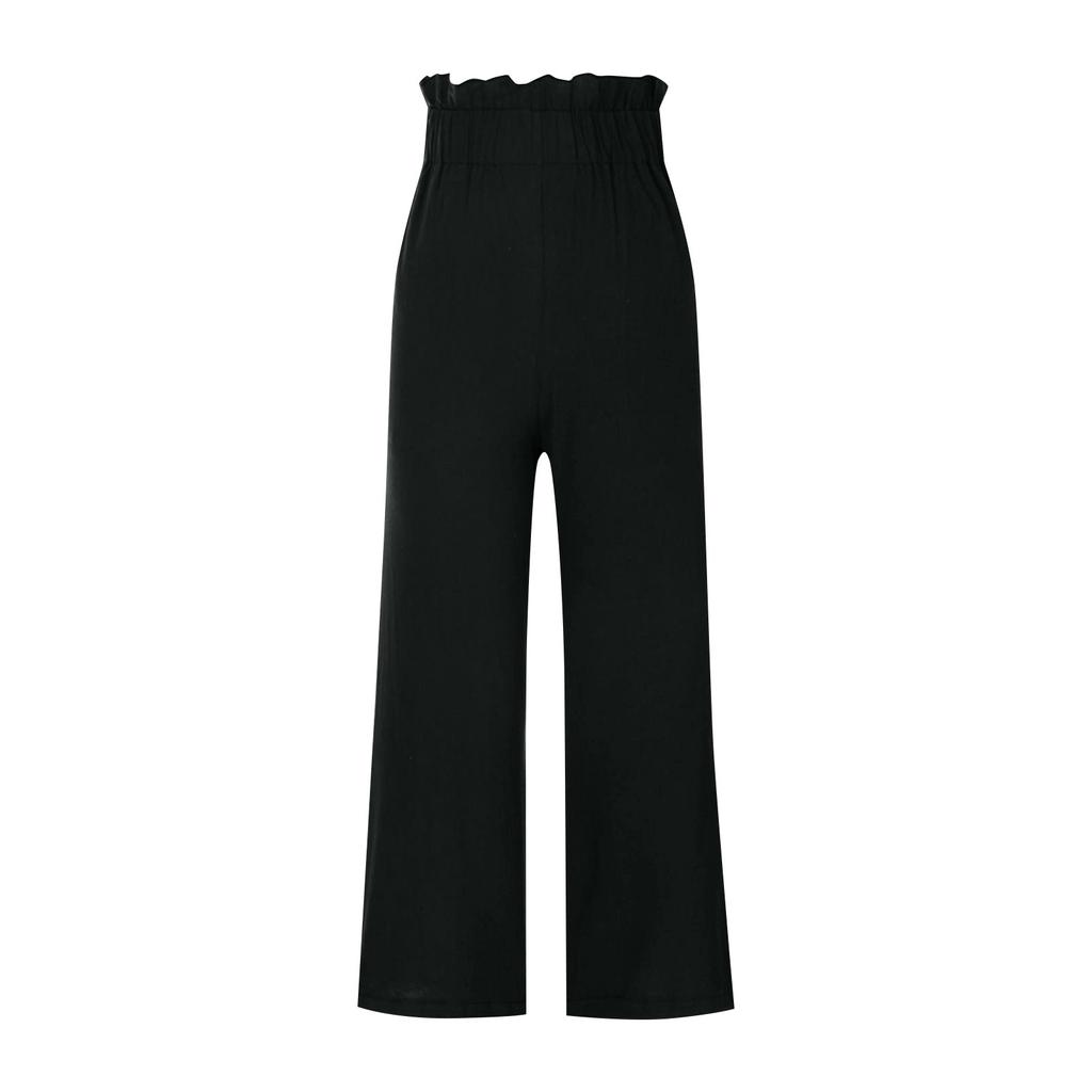 Ladies Fashion Color Straight Leg Cotton Linen Loose Wide Leg Pants