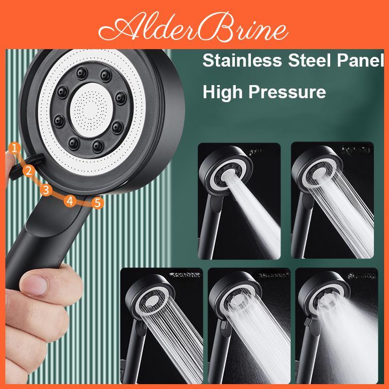 Silver Shower High Head Black Pressure 5 Modes Water Saving Nozzle Powerful Pressurized Handheld Showers Bathroom Accessories