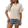 A New Summer Solid-color Round-neck Short-sleeved T-shirt with Lotus Leaf Sleeves for Women