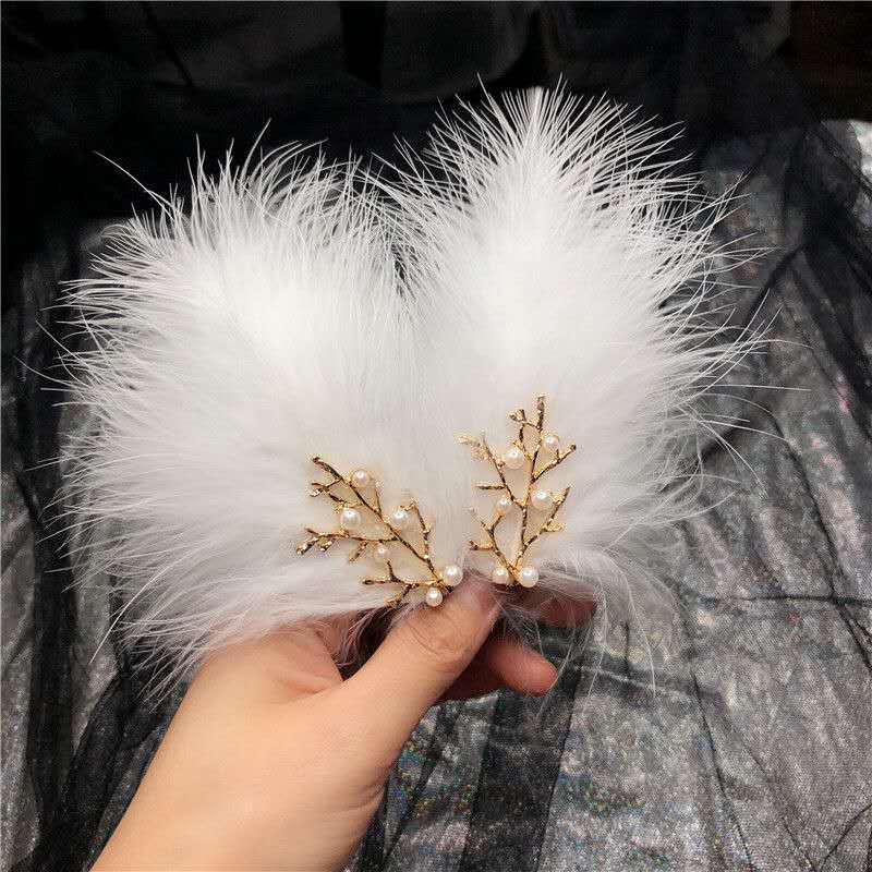 Feather Headdress Hair Clip - Cute Fairy Fur Hanfu Accessory for Girls