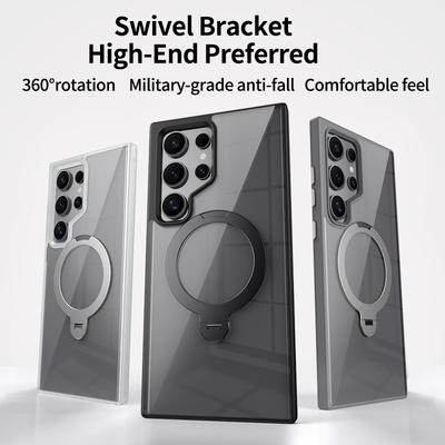 Suitable for Samsung S24ULTRA Mobile Phone Case Thin 360 Rotating Non Inductive Flat Bracket Magnetic Suction PC Sheath