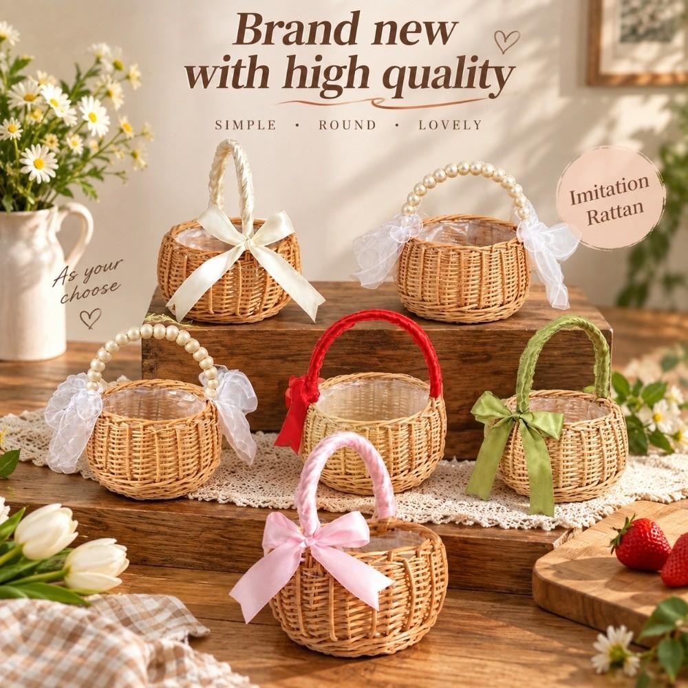 Handwoven Imitation Rattan Handhold Basket Vegetable Fruit Flowers Holder Living Room Decoration
