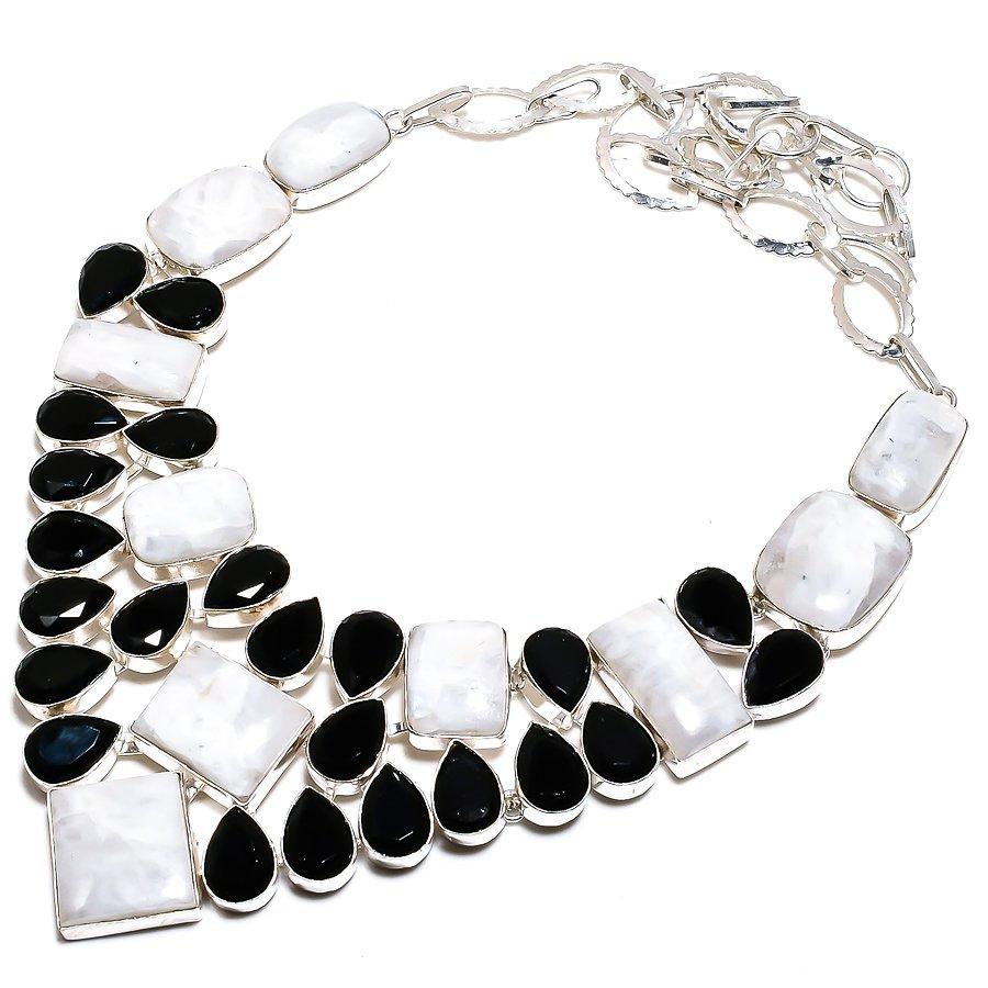 

Rainbow Moonstone, Spinel Gemstone 925 Sterling Silver Jewelry Necklace 18 SU-9807