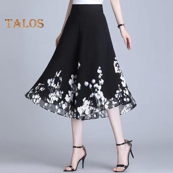 Pantaloni corti da donna, pantaloni larghi in chiffon sottile, elastici, vita alta, stampa floreale, vestibilità ampia, pantaloni culottes streetwear