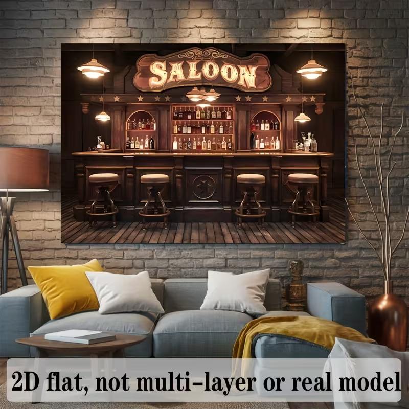 2D Old West Bar Backdrop, Rustic Saloon Pub Themed Photography Background