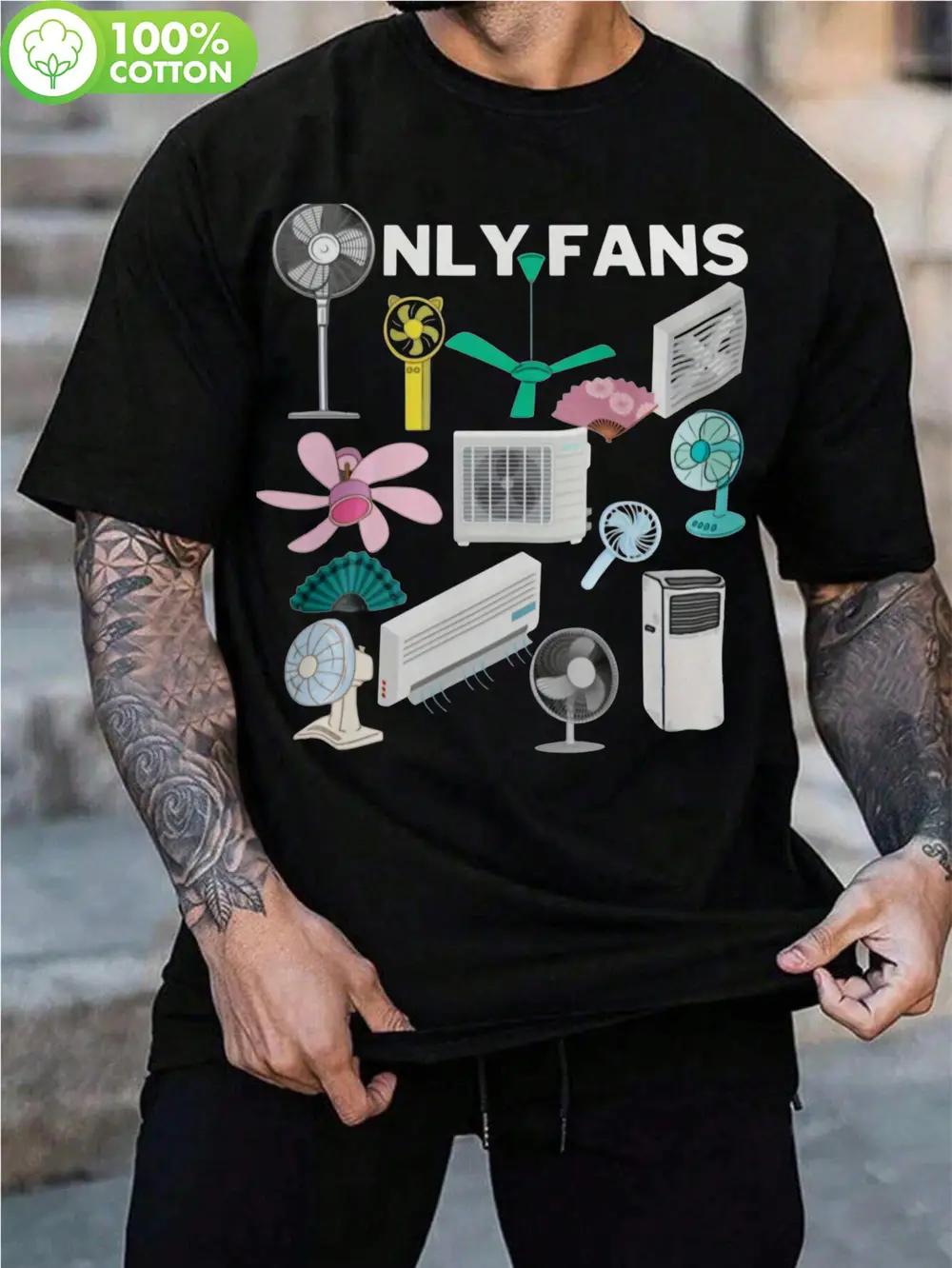 MANY FANS 180GSM Cotton T-shirt - Black Casual Graphic Tee with  ONLY FANS  Text & Fan Illustrations XL