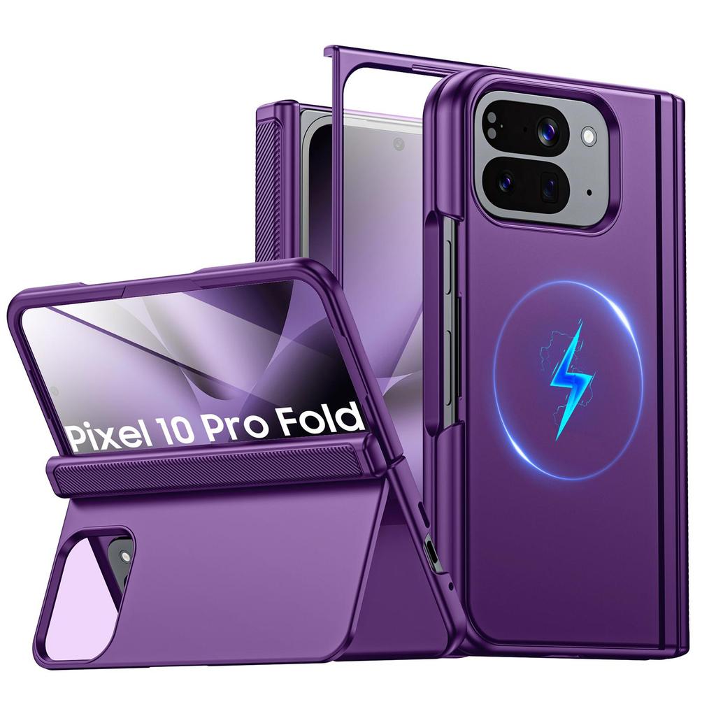 For Google Pixel 10 Pro Fold with Magnetic Power [Hidden Kickstand][Screen Protector][Hinge Protection] Slim Shockproof Protective Phone Case-Black