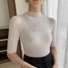 Women's Slim Fit Short Sleeve Fine Knit Wool Sweater - 100% Wool Half-High Neck for Spring/Summer