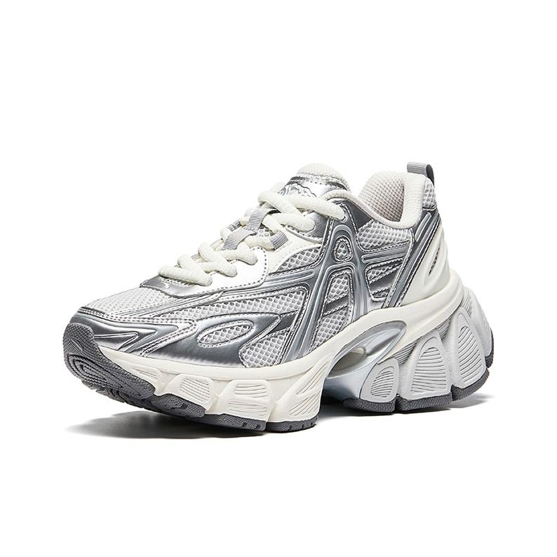 Anta Skyloft Lässige Mode Trendige Weiche Sohle Höhenerhöhend Low Top Lifestyle Schuhe Damen Sneaker Wolken-Grau Silber Elfenbein-Weiß 122548803-1