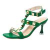Fashion Square Toe Open Toe Stiletto Sandals Spring and Summer New Sexy Big Rivet One Buckle Non-slip Wear-resistant High Heels