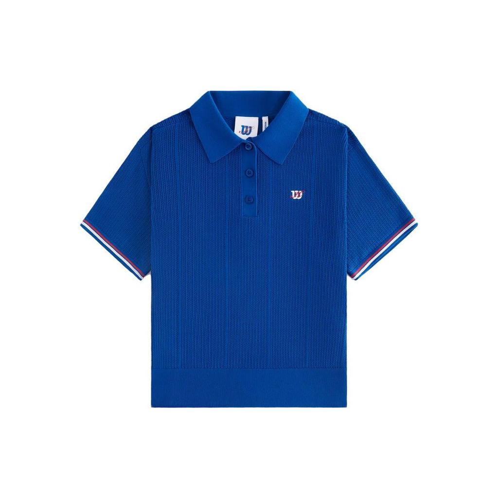 Kith X Wilson Logo Letter Print Pullover Polo Shirt Women Tops Blue W91W314130WNVJ