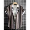 Summer new men's top striped D print men's cardigan lapel
