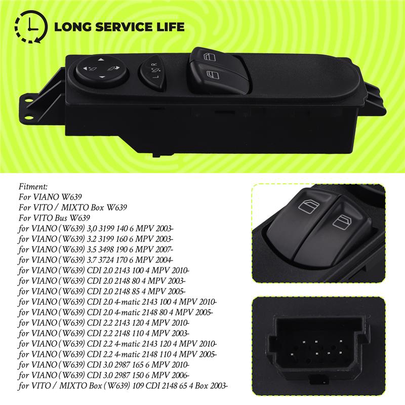 A03Z-For VIANO VITO W639 Front Left Master Power Window Switch Button 6395451013 A6395451013 For MIXTO