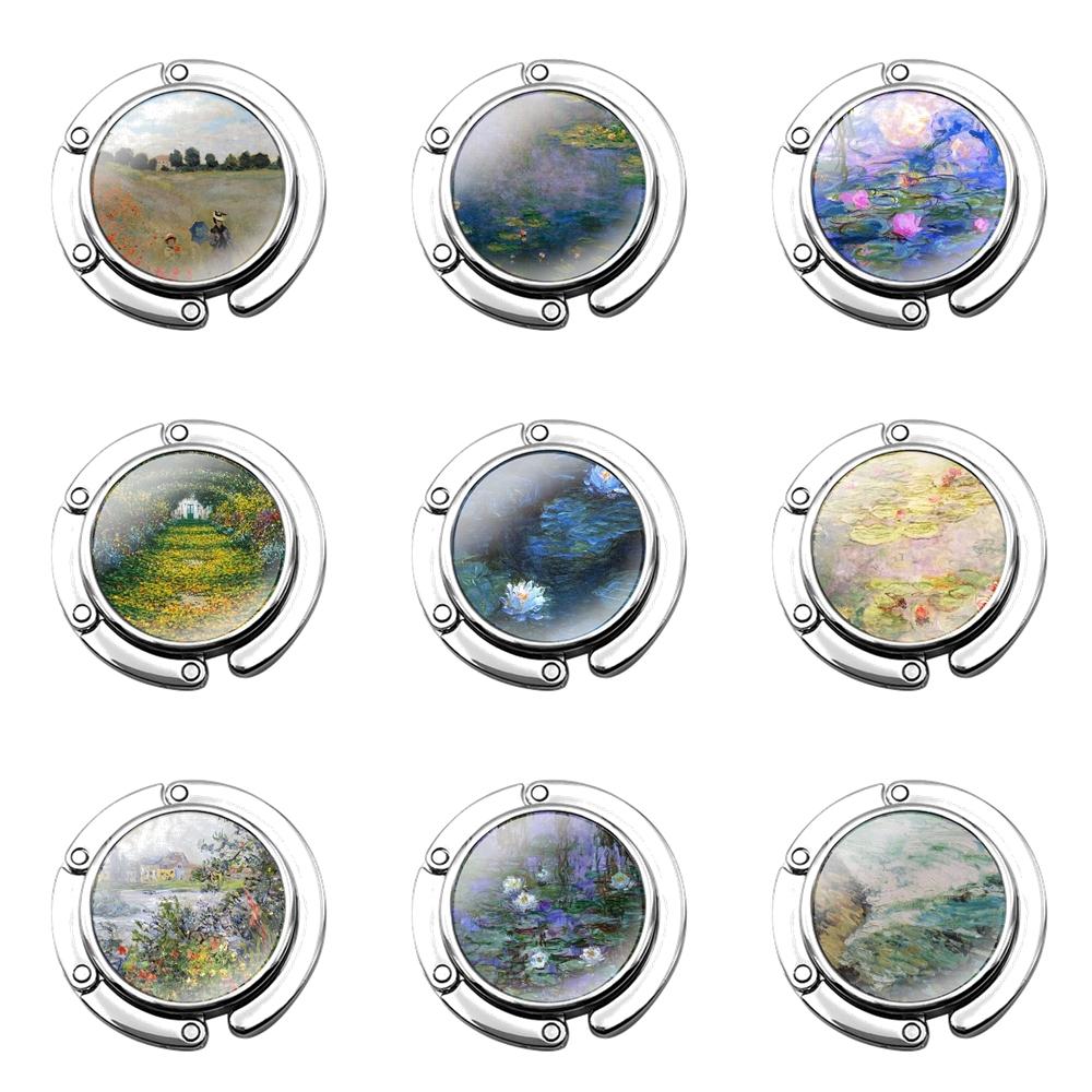 

Складной крючок для кошелька для женщин, сумка для хранения стола, складной декоративный крючок для стола, милый мультяшный модный креативный сад Моне