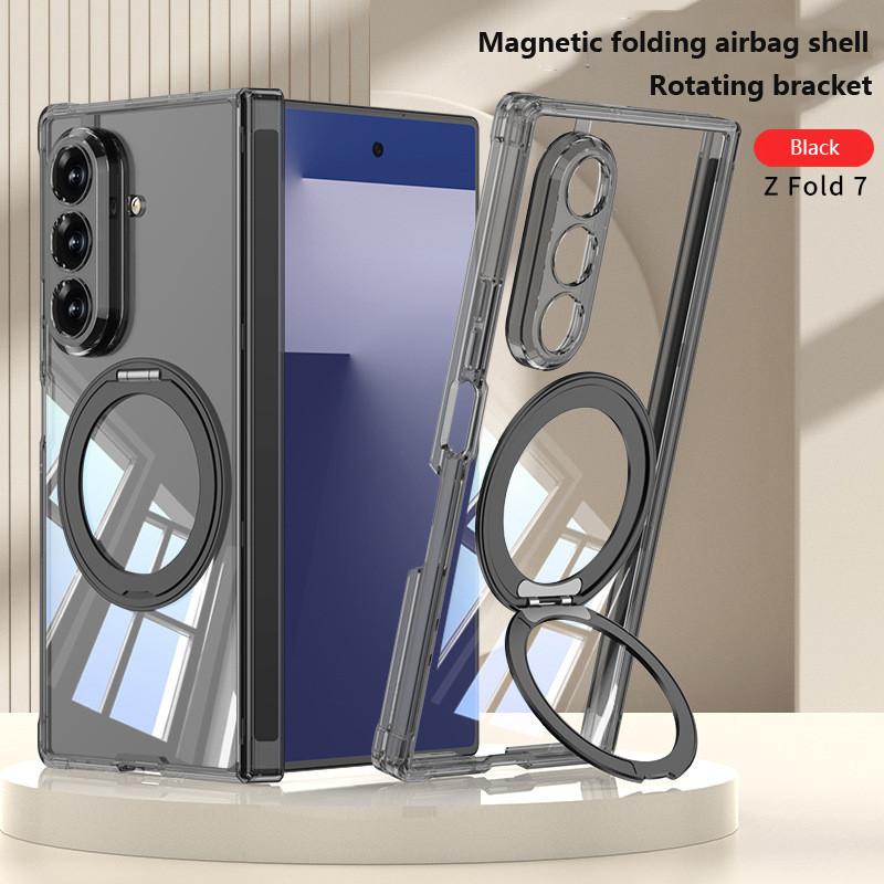 

For Samsung Galaxy Z Fold 7 Fold7 5G Clear TPU Cover Rotation Ring Holder Transparent Magnetic Case Samsung Z Fold 7 чорний