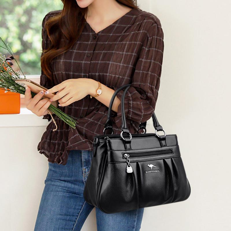Vintage Casual Womens Shoulder Bags High Quality Leather 3 Layer Large Capacity Tote Bag 2022 Ladies Designer Messenger Bags