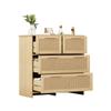 Hochwertiger Rattan-Schrank mit 4 Schubladen und Griffen aus Massivholz - Geeignet für Schlafzimmer, Wohnzimmer, Esszimmer, Flur - Maße: B80/H80/T38 cm