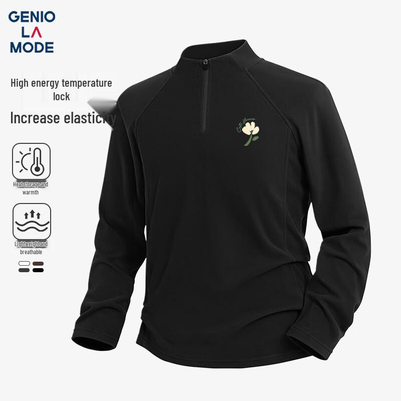 GENIOLAMODE Men's Fleece-Lined Half-Zip Stand Collar T-Shirt
