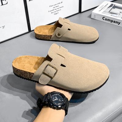 Crestar Mode Clogs Hausschuhe für Damen Klassische Wildleder Herren Pantoletten Korkfußbett Leder Kartoffelschuhe mit Fußgewölbeunterstützung Strand-Pantolette
