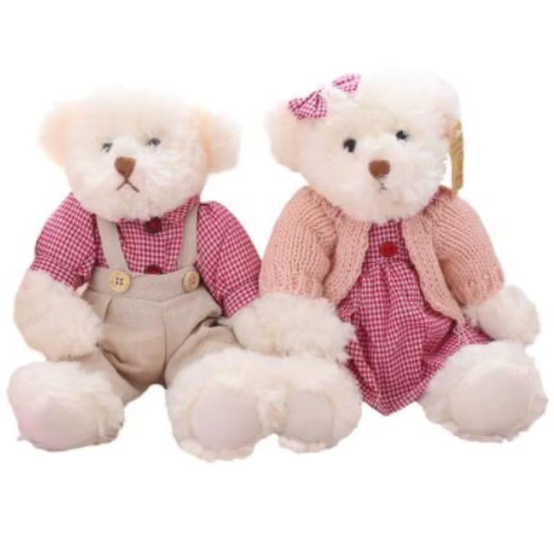A Pair 26cm Cute Couple Teddy Bear with Cloth Plush Toys Stuffed Dolls Toy Kids Baby Girls Children Girl Birthday Christmas Gift