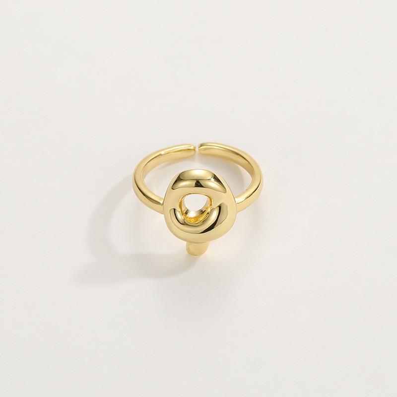 Adjustable Open Ring In 18K Gold Plated Copper With Q-Style Alphabet Letter Design Men Women