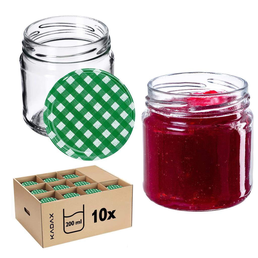 KADAX 10x Glas 200ml + Deckel Fi66 für Konserven Marmelade