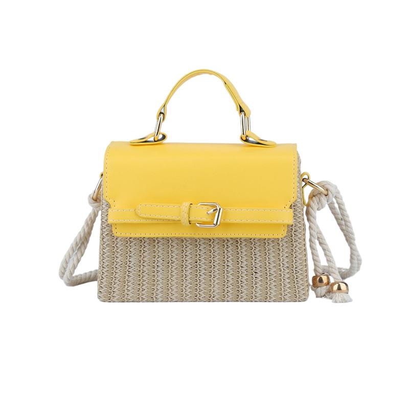 

Fashion textured straw bag, new literary weaving, simple shoulder crossbody small square bag, portable Kelly bag жёлтый