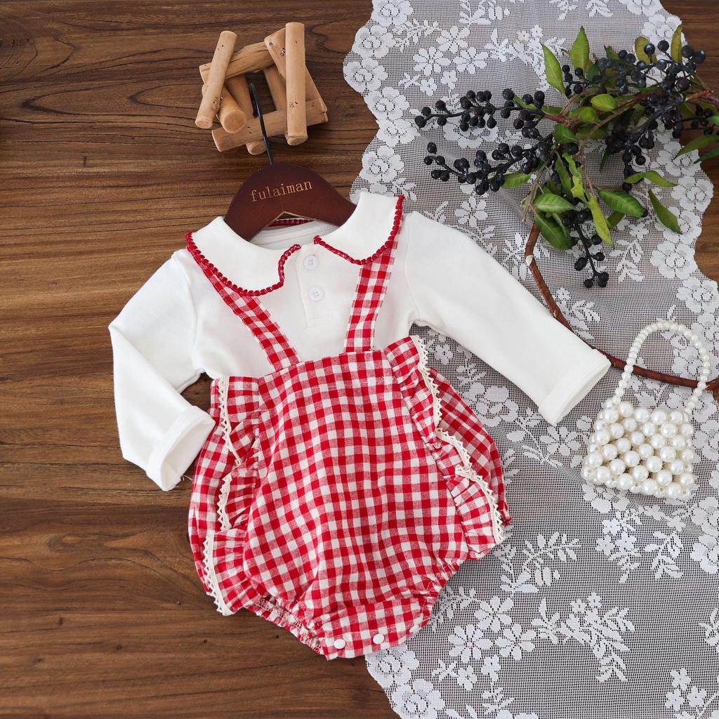 2025 Autumn Korean Style Baby Girl Long Sleeve Outfit - 1 Year Old Full Moon Overalls Set