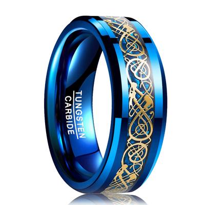 Mode Männer Gold Farbe Titan Stahl Celtic Dragon Ringe Inlay Blau Carbon Fiber Ringe Für Männer Hochzeit Schmuck Drop Shipping