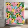 Bright Floral Waterproof Bathroom Shower Curtain Decor Set With Sunflowers, Pink Peonies And Bluebells Home Accents For A Sunny
