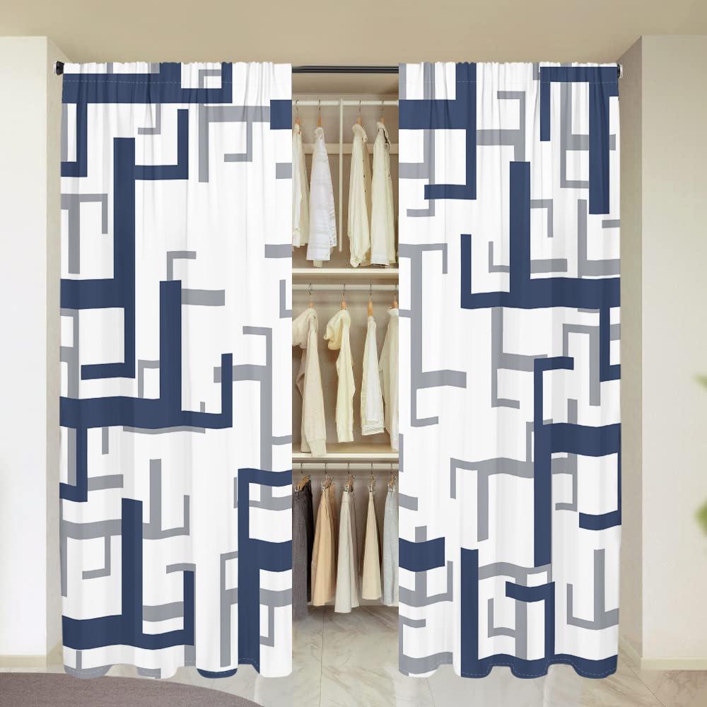 2 pieces, blue white gray grid geometric curtains - suitable for living room, bedroom and home decoration - add decorative fun.