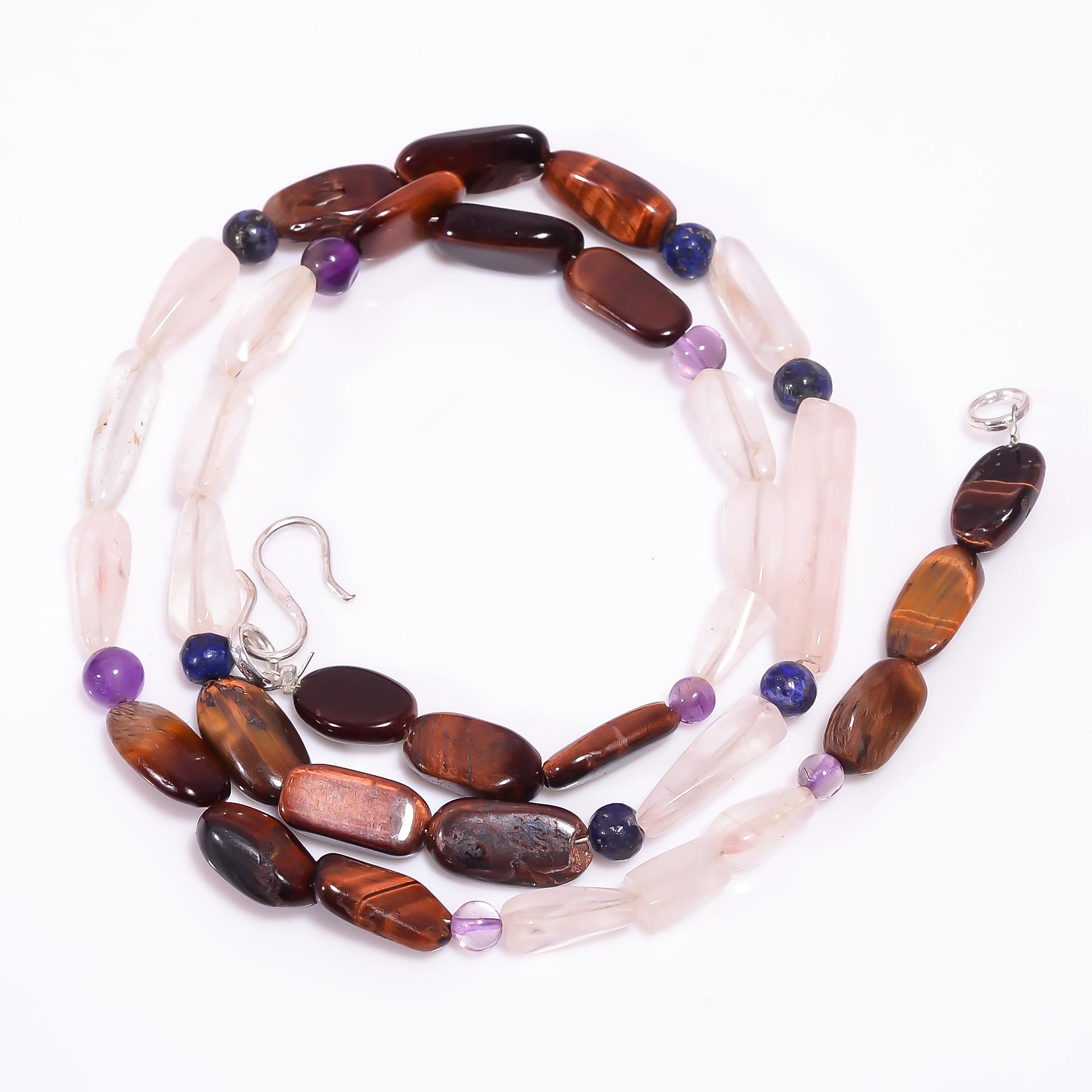 

Natural Rose Quartz Red Tiger Eye Amethyst Beads Necklace 4-24 mm 18 UB-7960 UB-7960