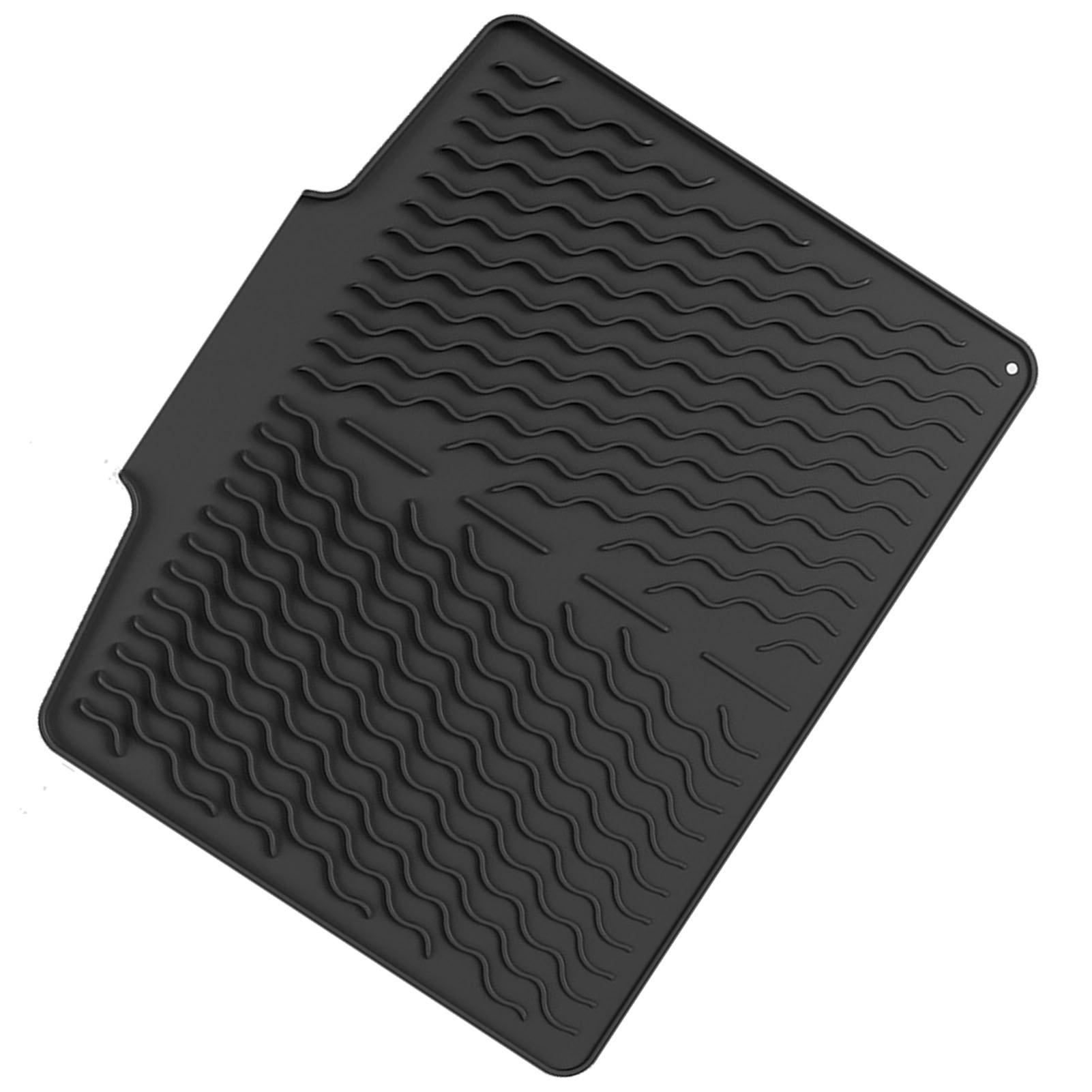 

Silicone Dish Drying Mat with Drain Lip Kitchen Counter Non Slip Pad Easy to Clean Heat Resisting
