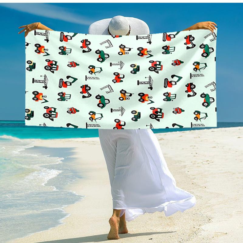 Ultra-weiches Strandtuch mit Bagger-Thema, Ideal für Pool - Camping, Tauchen - Perfekter Reisebegleiter, Lebendiges Strandtuch.