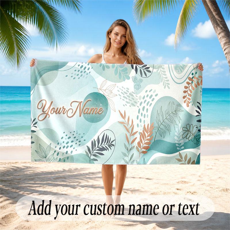 Floral Garden Theme Soft Beach Towel Personalized Custom Name Text Towel Portable for Beach Pool Travel