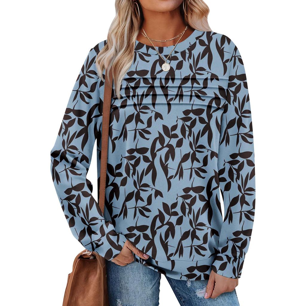 Dámská ležérní mikina s dlouhým rukávem a kulatým výstřihem, přiléhavý plisovaný top