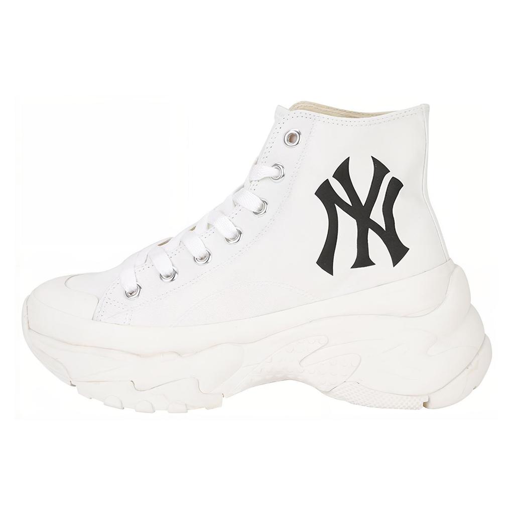 New MLB Chunky Anti Slip And Wear Resistant Breathable High Top Canvas Shoes Unisex White 32SHU1011-50I