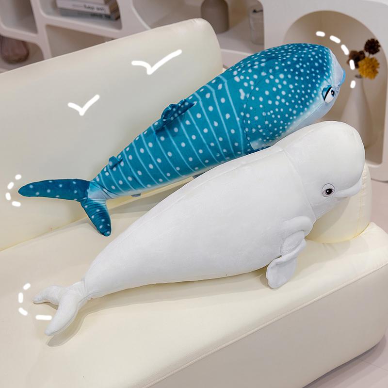 Simulation  Sea Animals White Whale Blue Shark Plushies Doll Realistic Long Pillow Soft Stuffed Fish Toys Birthday Gifts