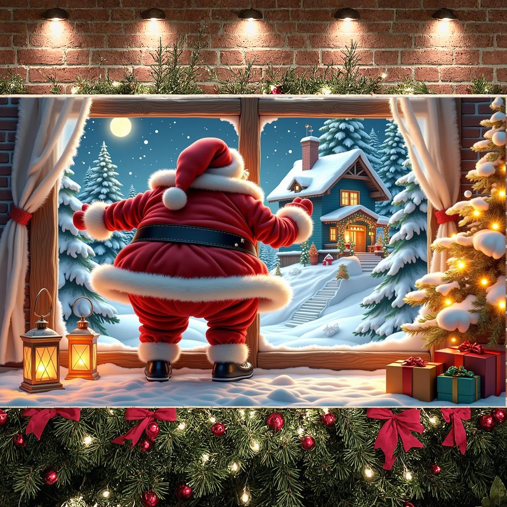 Holiday Backdrop Santa Claus Theme Xmas Display Holiday Event Background Red White Color Xmas Party Backdrop For Christmas Party