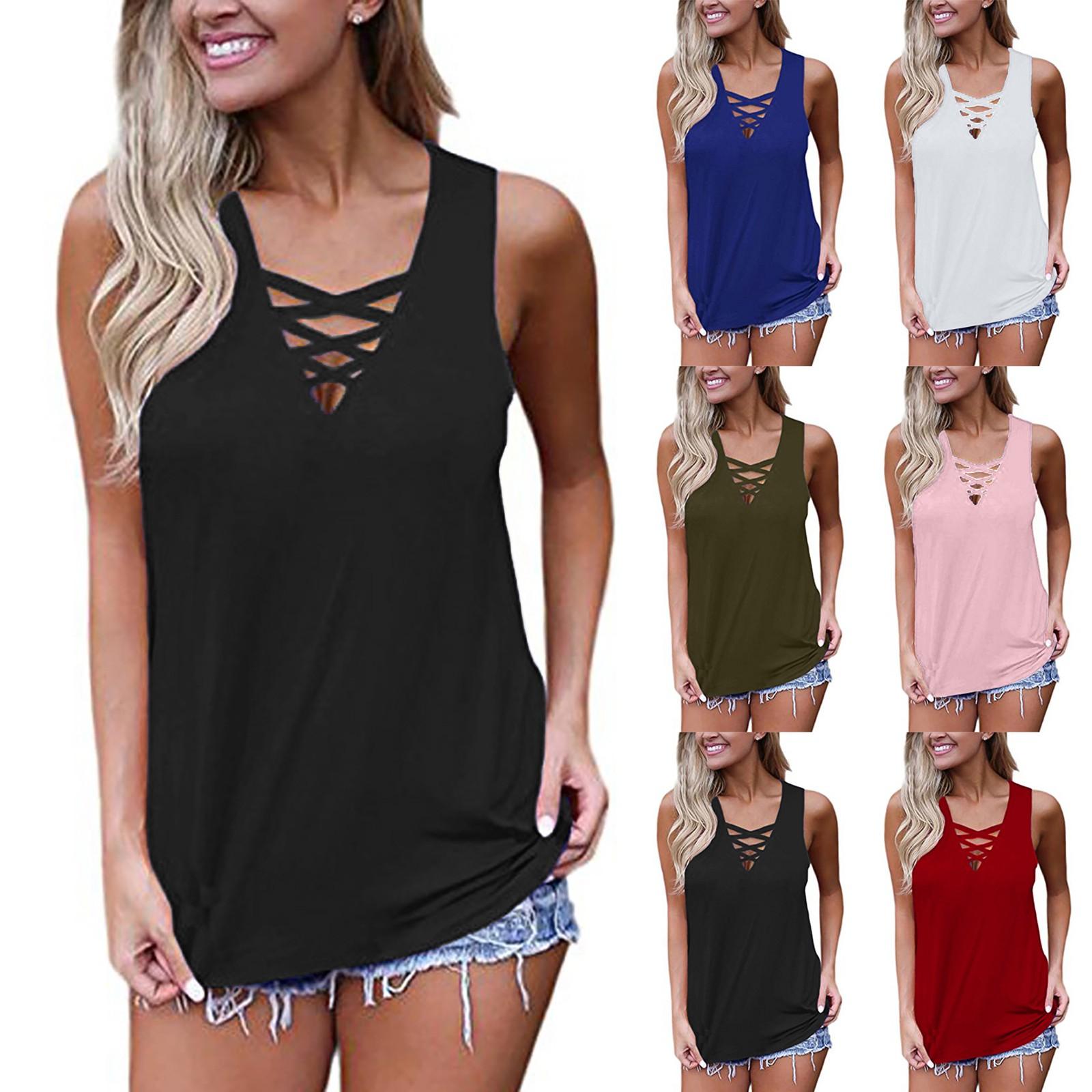 

Folulus женские летние топы на бретельках без рукавов с V-образным вырезом