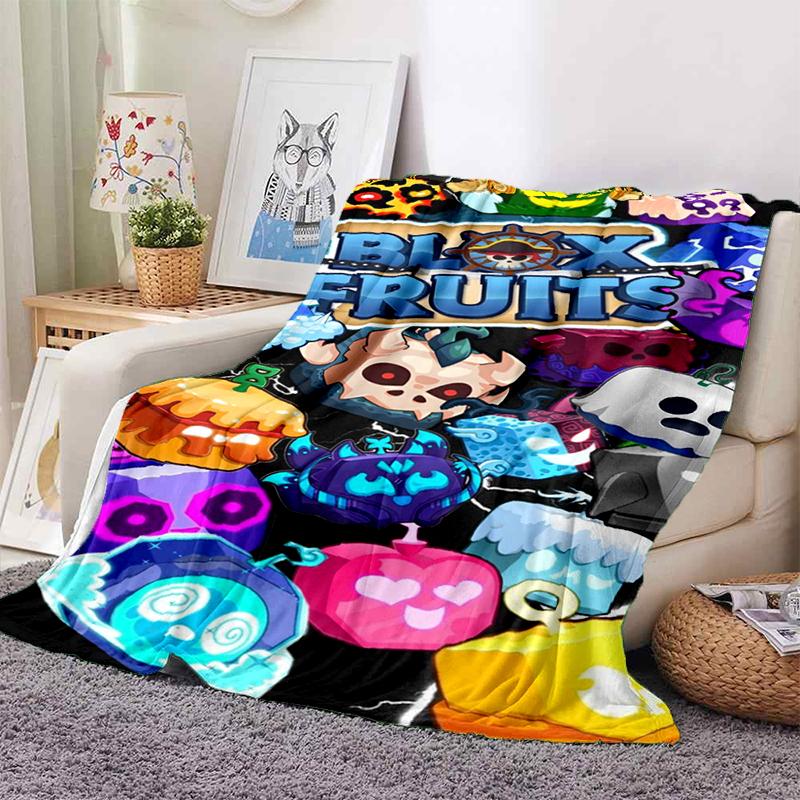 HD B-Blox Fruit 3D Cartoon Game Gift Blanket,Soft Throw Blanket for Home Bedroom Bed Sofa Travel Picnic Office Cover Kids