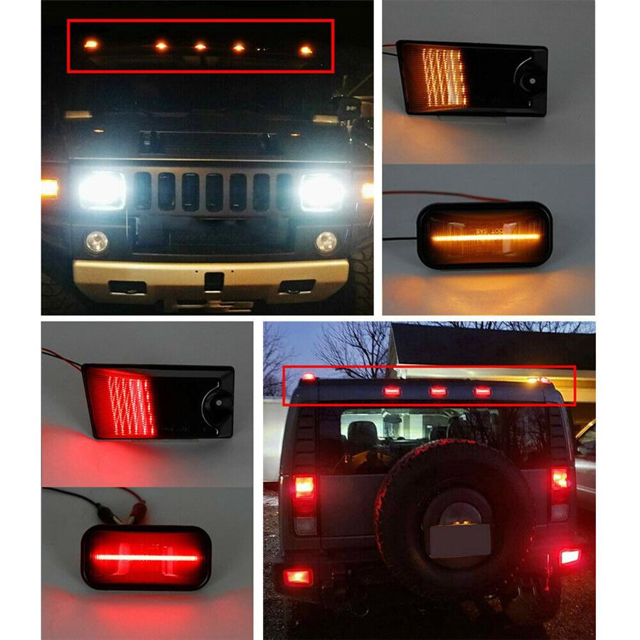 For Hummer H2 2003-2009 Smoked LED Top Roof Cab Marker Light + Front Rear LED Side Marker Light Signal Lamp 14pcs/set