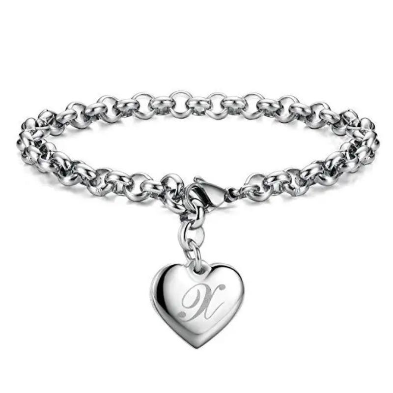 925 Sterlingsilber edles Herz 26 Buchstaben Kettenarmbänder für Frauen Mode Party Hochzeit Schmuck Geschenke