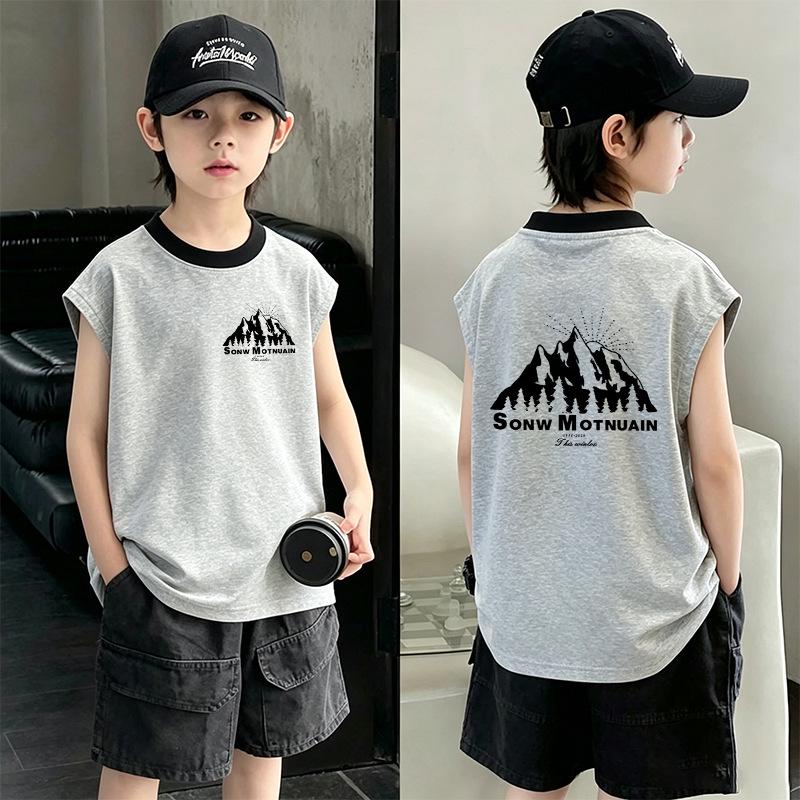 Boys' Cotton Color Block Sleeveless T-shirt - Casual Summer Top for Ages 6-15