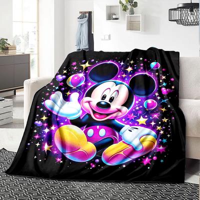 Neon Mickey Sparkle Flannel Blanket Super Soft Warm Cozy Blanket for Sofa Bed Office Travel All‑Season Home Decor Gift