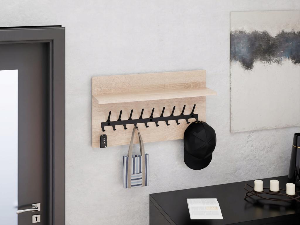 Wieszak Na Ubrania Loft 70 Cm - Czarny + Dąb Sonoma, Solidny I Stylowy
