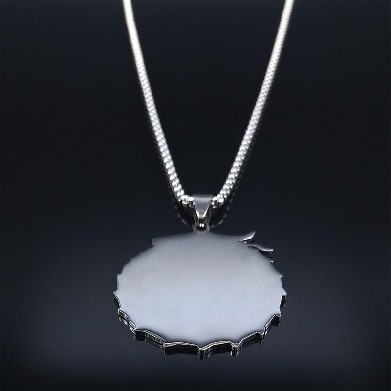 Yin Yang Gossip Wolf Sun Moon Stainless Steel Dragon Pendant Necklace Silver Color Statement Necklace Jewelry Collar N3694S02