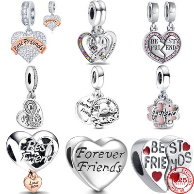 New S925 Sterling Silver Best Friends Forever Friends Charm DIY Dangle Beads Fit Original Bracelet Fashion Woman Jewelry
